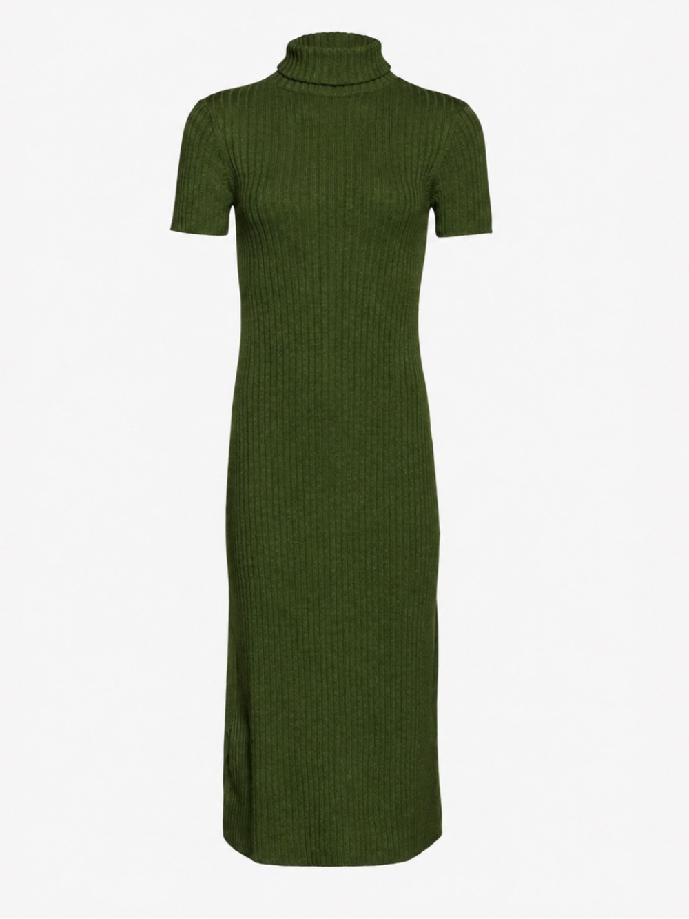 STAUD Green Ribbed Turtleneck Sweater Dress